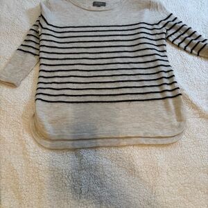 Elegant Women's Cream and Black Striped Sweater